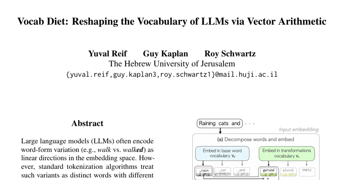 Vocab Diet: Reshaping the Vocabulary of LLMs via Vector Arithmetic