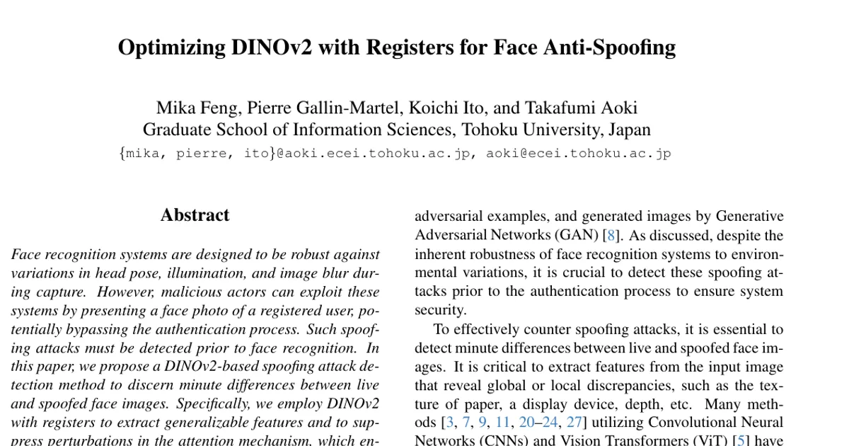 Optimizing DINOv2 with Registers for Face Anti-Spoofing