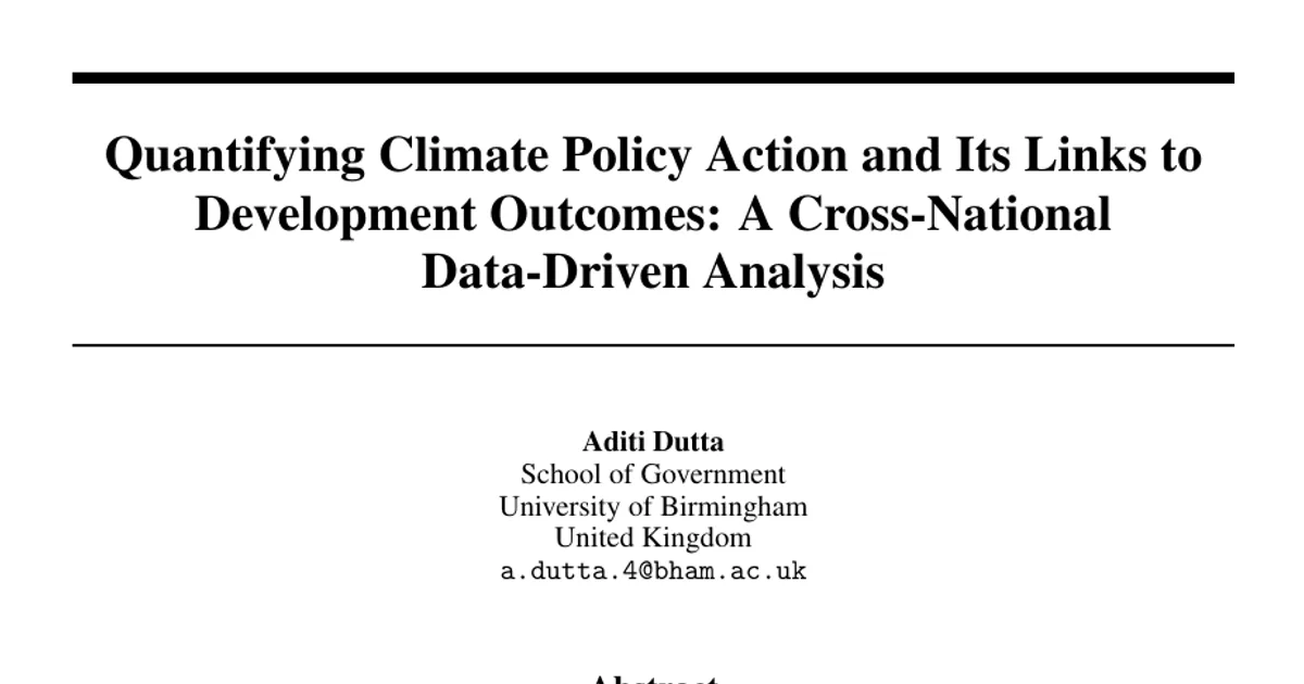 Quantifying Climate Policy Action and Its Links to Development Outcomes: A Cross-National Data-Driven Analysis