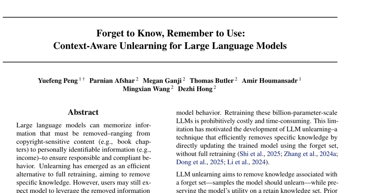 Forget to Know, Remember to Use: Context-Aware Unlearning for Large Language Models