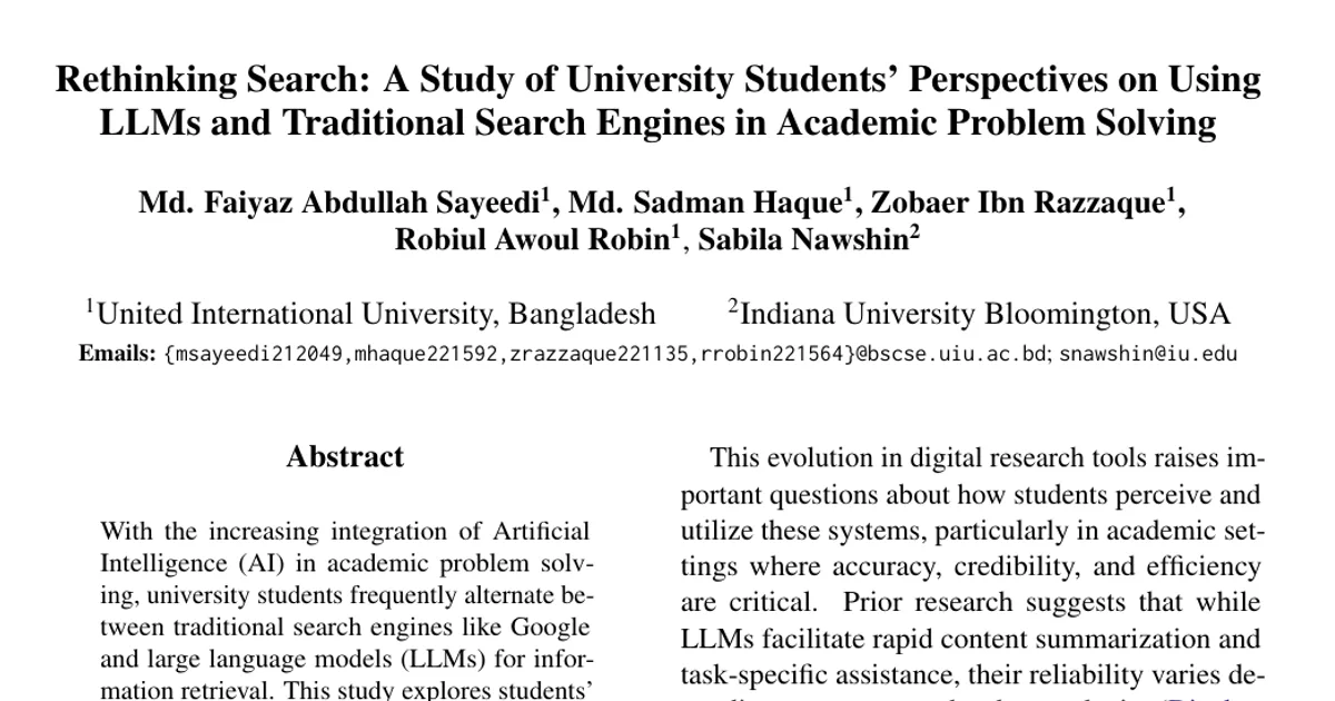 Rethinking Search: A Study of University Students' Perspectives on Using LLMs and Traditional Search Engines in Academic Problem Solving