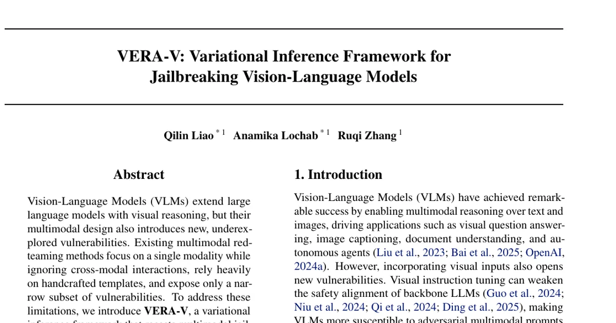 VERA-V: Variational Inference Framework for Jailbreaking Vision-Language Models