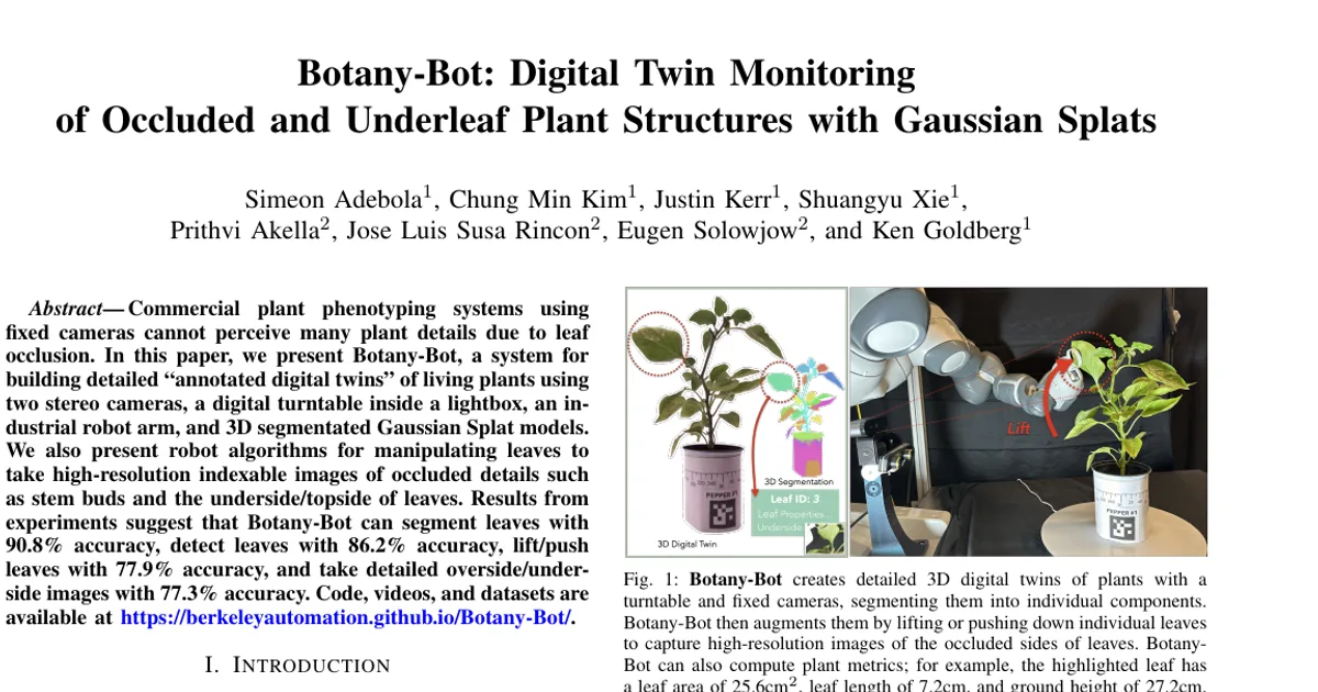 Botany-Bot: Digital Twin Monitoring of Occluded and Underleaf Plant Structures with Gaussian Splats