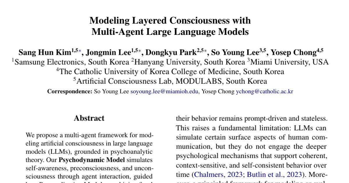 Modeling Layered Consciousness with Multi-Agent Large Language Models