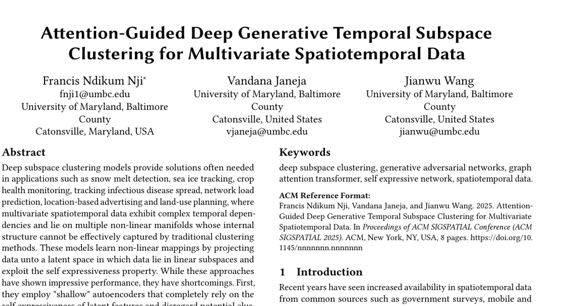 Attention-Guided Deep Adversarial Temporal Subspace Clustering (A-DATSC) Model for multivariate spatiotemporal data