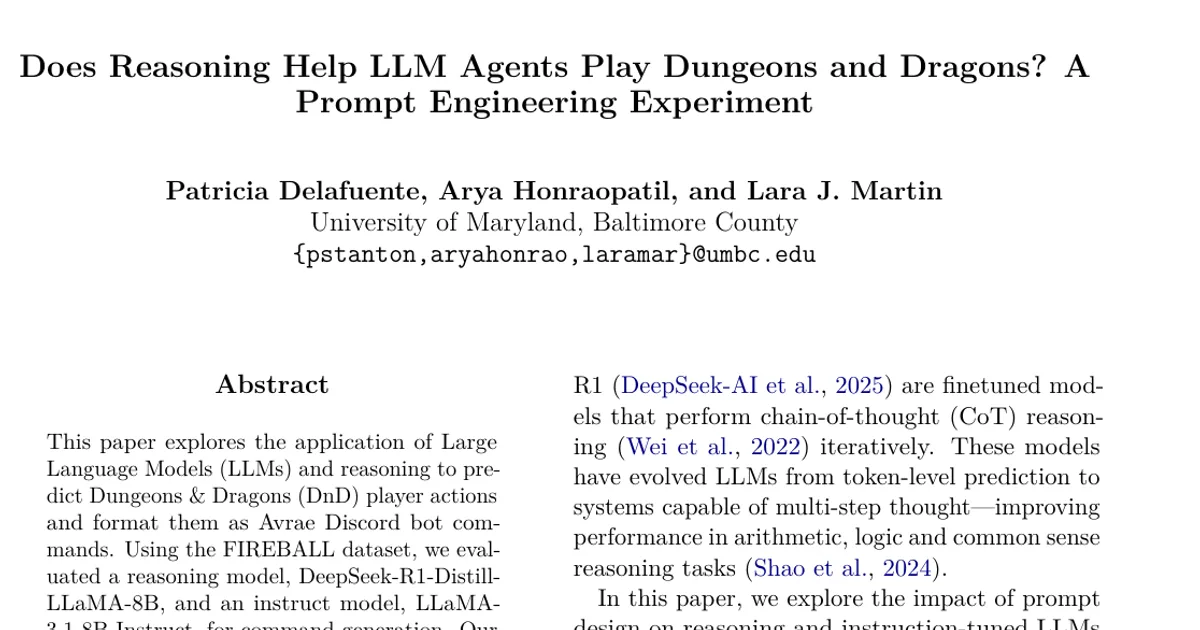 Does Reasoning Help LLM Agents Play Dungeons and Dragons? A Prompt Engineering Experiment