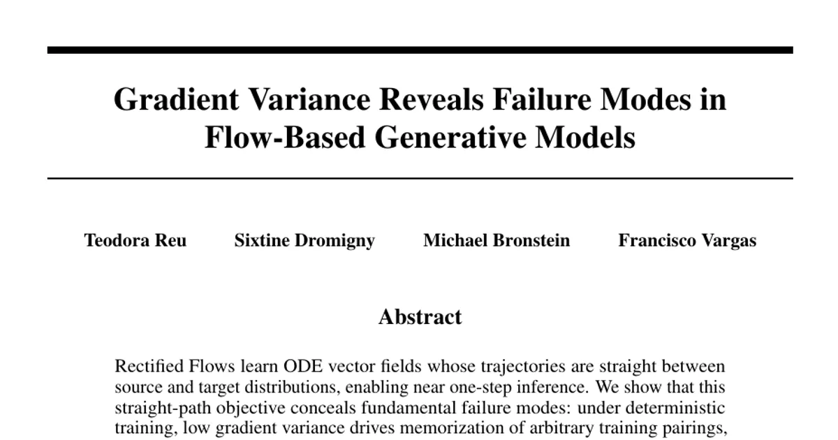 Gradient Variance Reveals Failure Modes in Flow-Based Generative Models