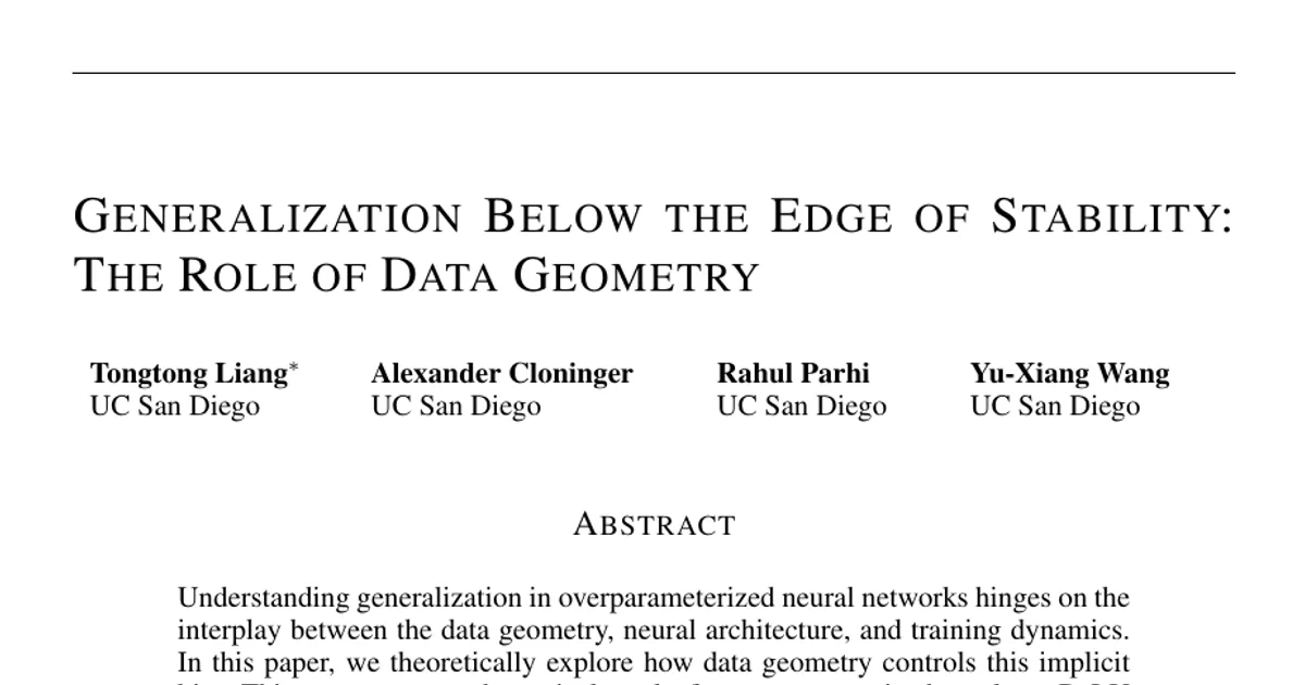 Generalization Below the Edge of Stability: The Role of Data Geometry