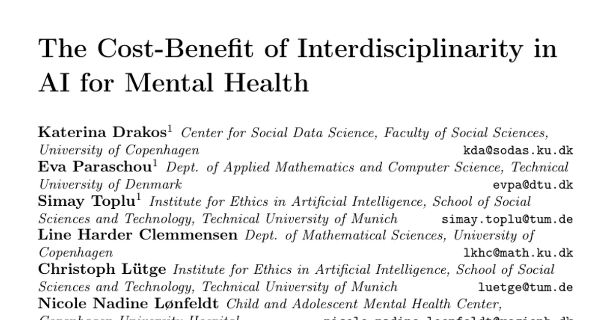 The Cost-Benefit of Interdisciplinarity in AI for Mental Health