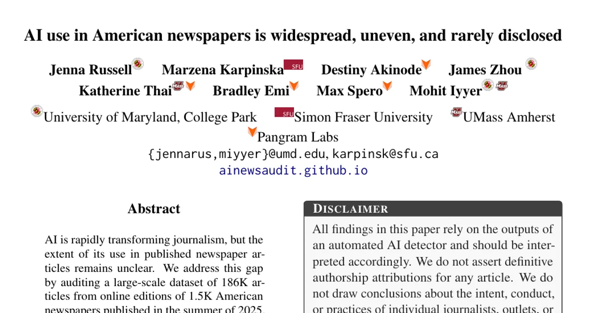 AI use in American newspapers is widespread, uneven, and rarely disclosed