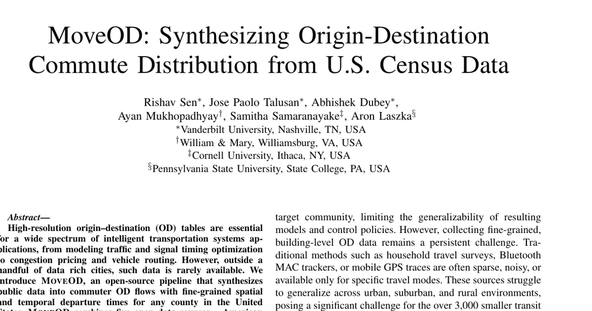 MoveOD: Synthesizing Origin-Destination Commute Distribution from U.S. Census Data