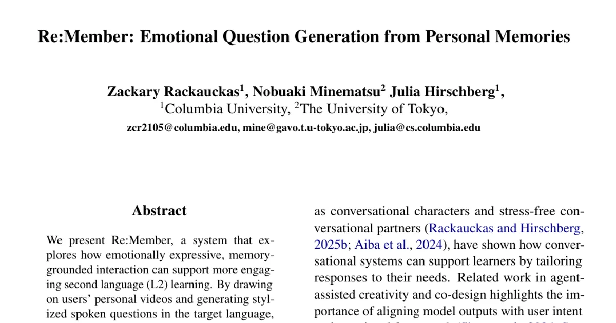 Re:Member: Emotional Question Generation from Personal Memories