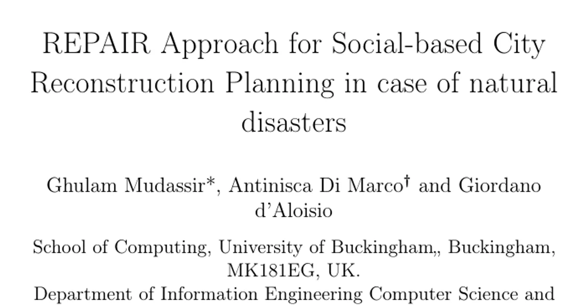 REPAIR Approach for Social-based City Reconstruction Planning in case of natural disasters