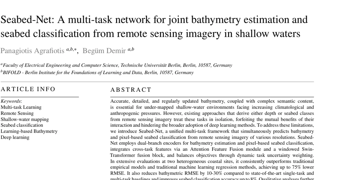 Seabed-Net: A multi-task network for joint bathymetry estimation and seabed classification from remote sensing imagery in shallow waters