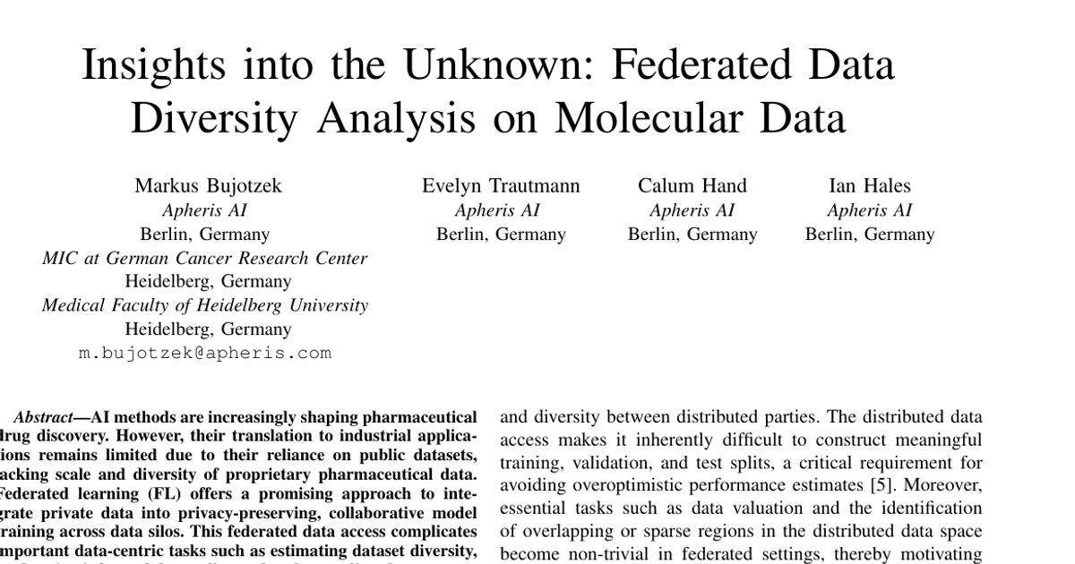 Insights into the Unknown: Federated Data Diversity Analysis on Molecular Data