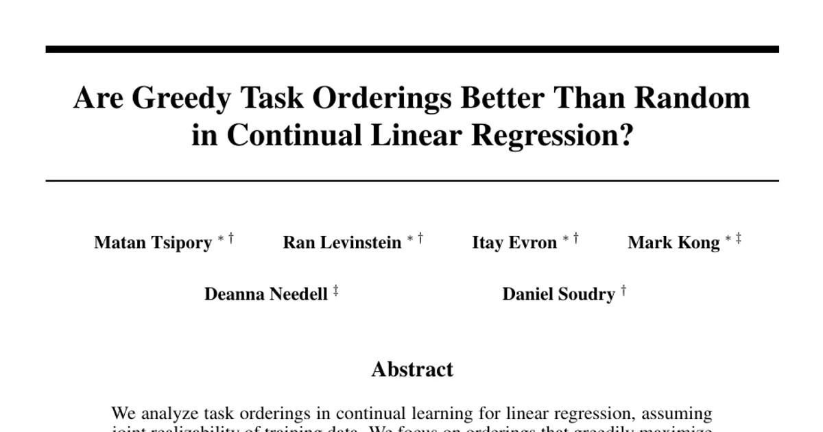 Are Greedy Task Orderings Better Than Random in Continual Linear Regression?