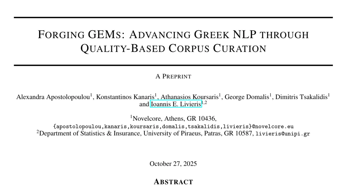 Forging GEMs: Advancing Greek NLP through Quality-Based Corpus Curation