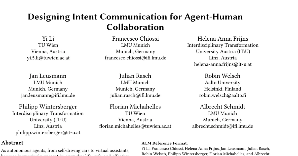 Designing Intent Communication for Agent-Human Collaboration