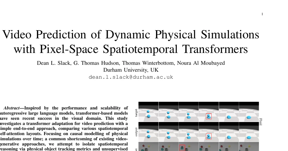 Video Prediction of Dynamic Physical Simulations With Pixel-Space Spatiotemporal Transformers