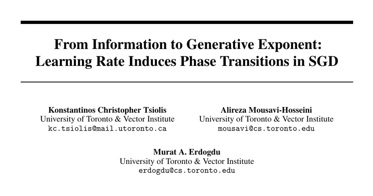 From Information to Generative Exponent: Learning Rate Induces Phase Transitions in SGD