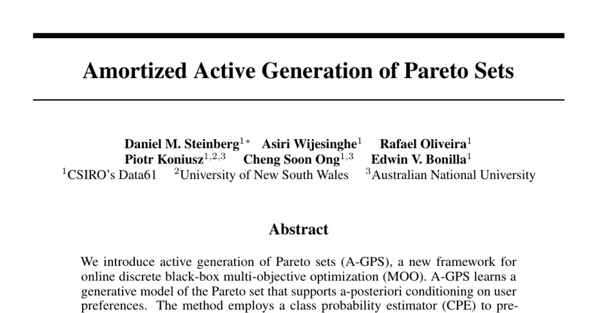 Amortized Active Generation of Pareto Sets