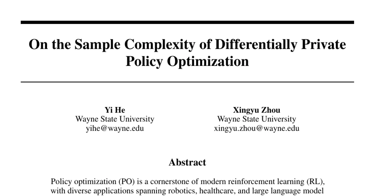 On the Sample Complexity of Differentially Private Policy Optimization