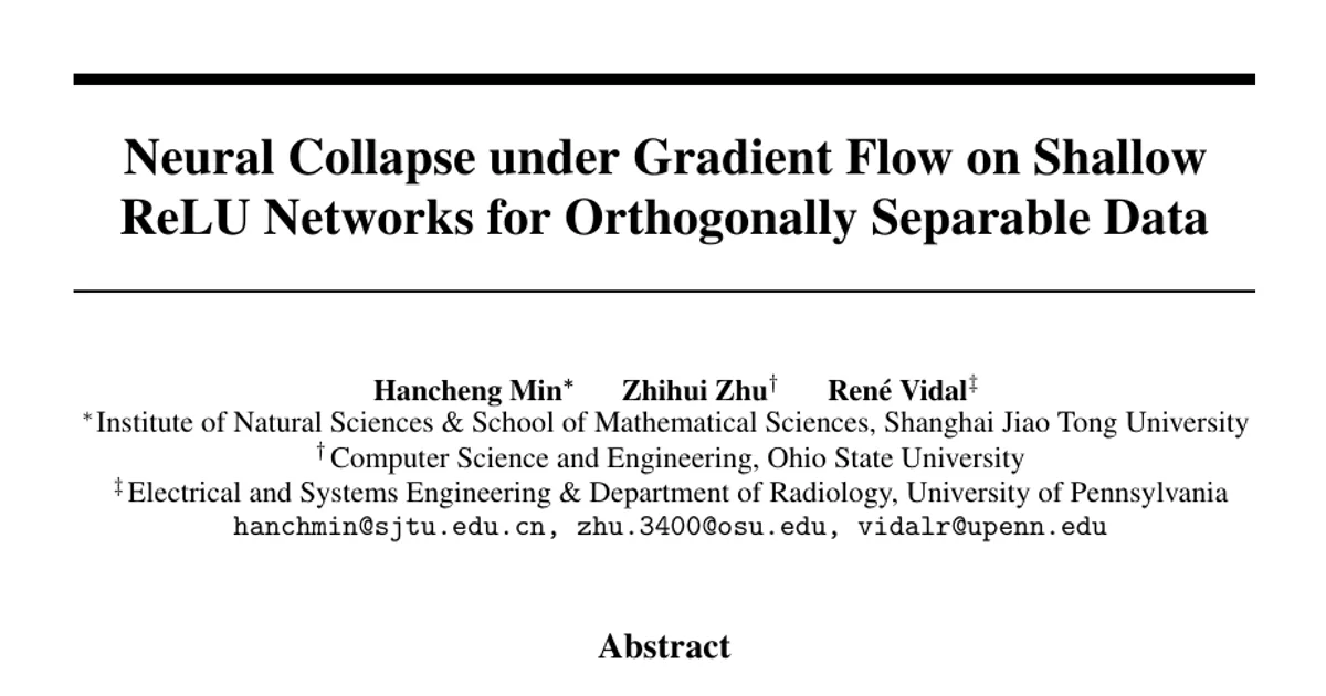 Neural Collapse under Gradient Flow on Shallow ReLU Networks for Orthogonally Separable Data