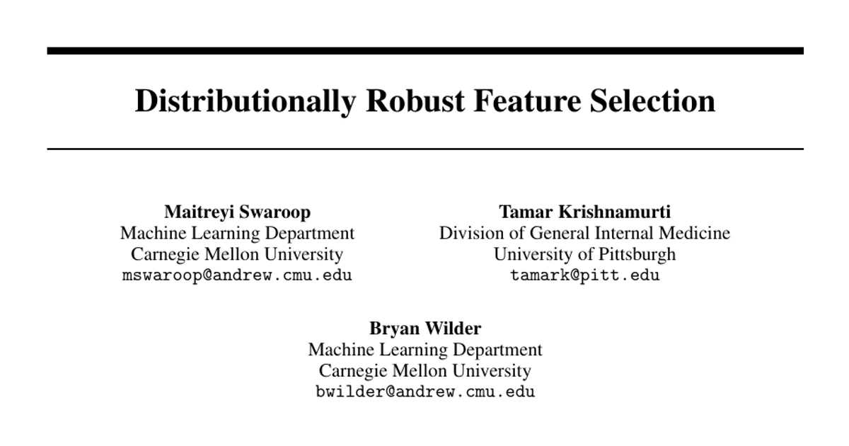 Distributionally Robust Feature Selection