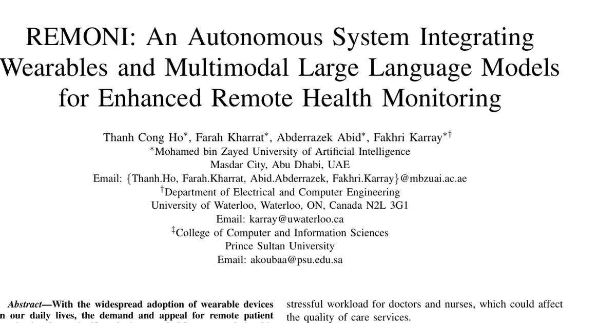 REMONI: An Autonomous System Integrating Wearables and Multimodal Large Language Models for Enhanced Remote Health Monitoring