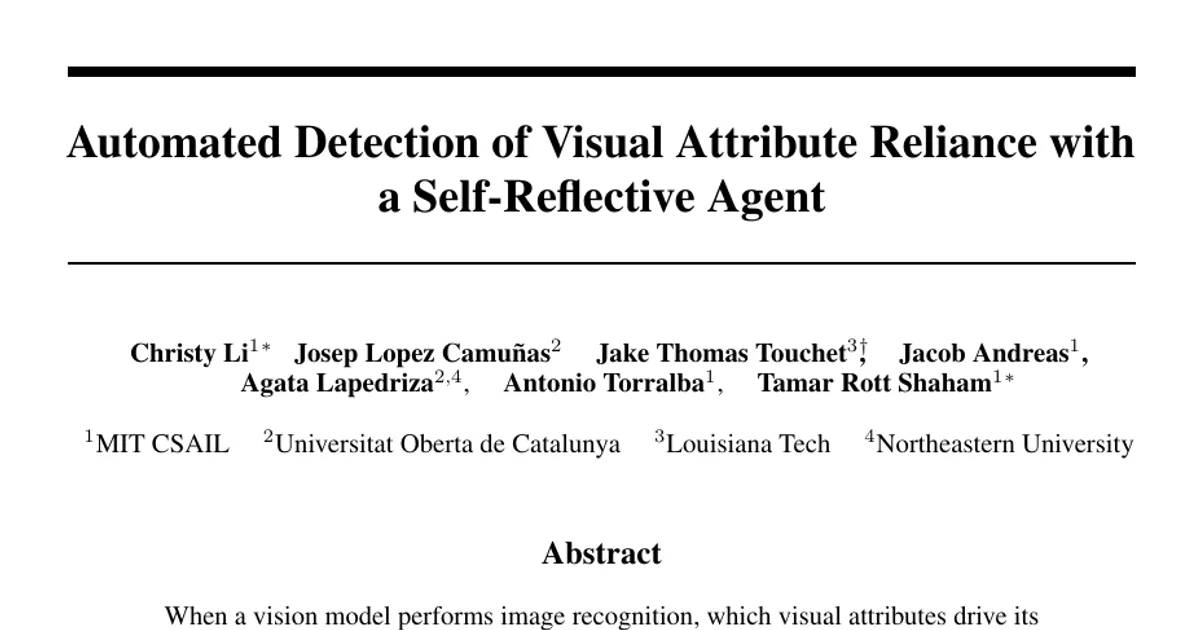 Automated Detection of Visual Attribute Reliance with a Self-Reflective Agent