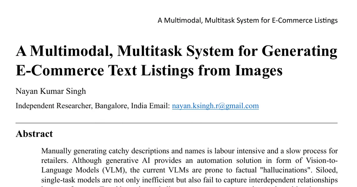 A Multimodal, Multitask System for Generating E Commerce Text Listings from Images