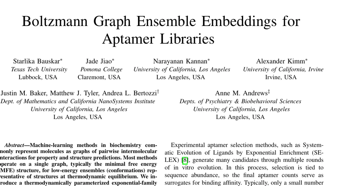 Boltzmann Graph Ensemble Embeddings for Aptamer Libraries