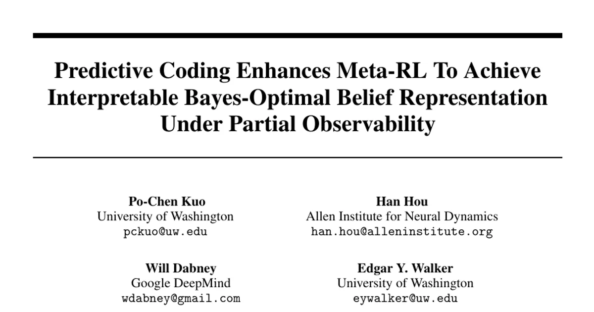 Predictive Coding Enhances Meta-RL To Achieve Interpretable Bayes-Optimal Belief Representation Under Partial Observability