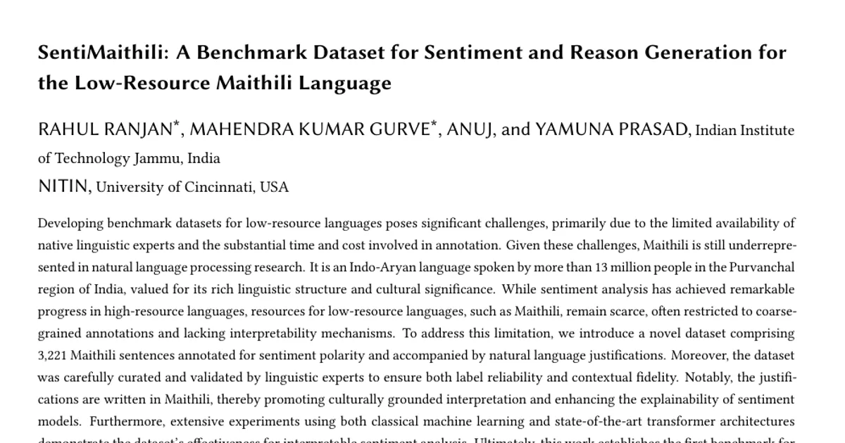 SentiMaithili: A Benchmark Dataset for Sentiment and Reason Generation for the Low-Resource Maithili Language