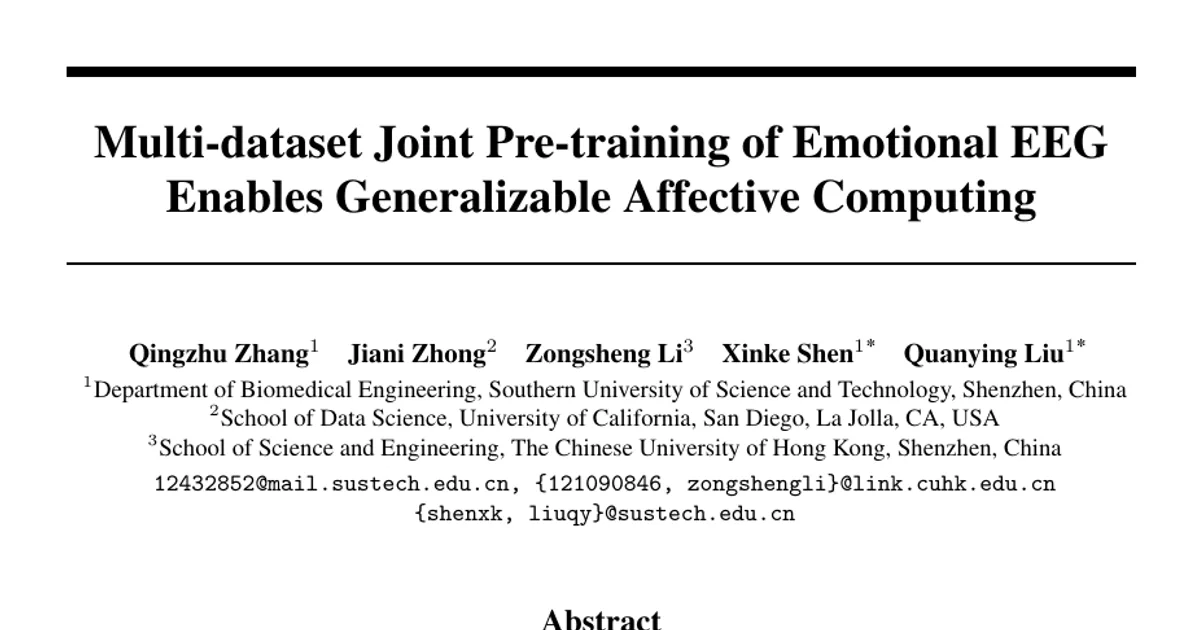 Multi-dataset Joint Pre-training of Emotional EEG Enables Generalizable Affective Computing