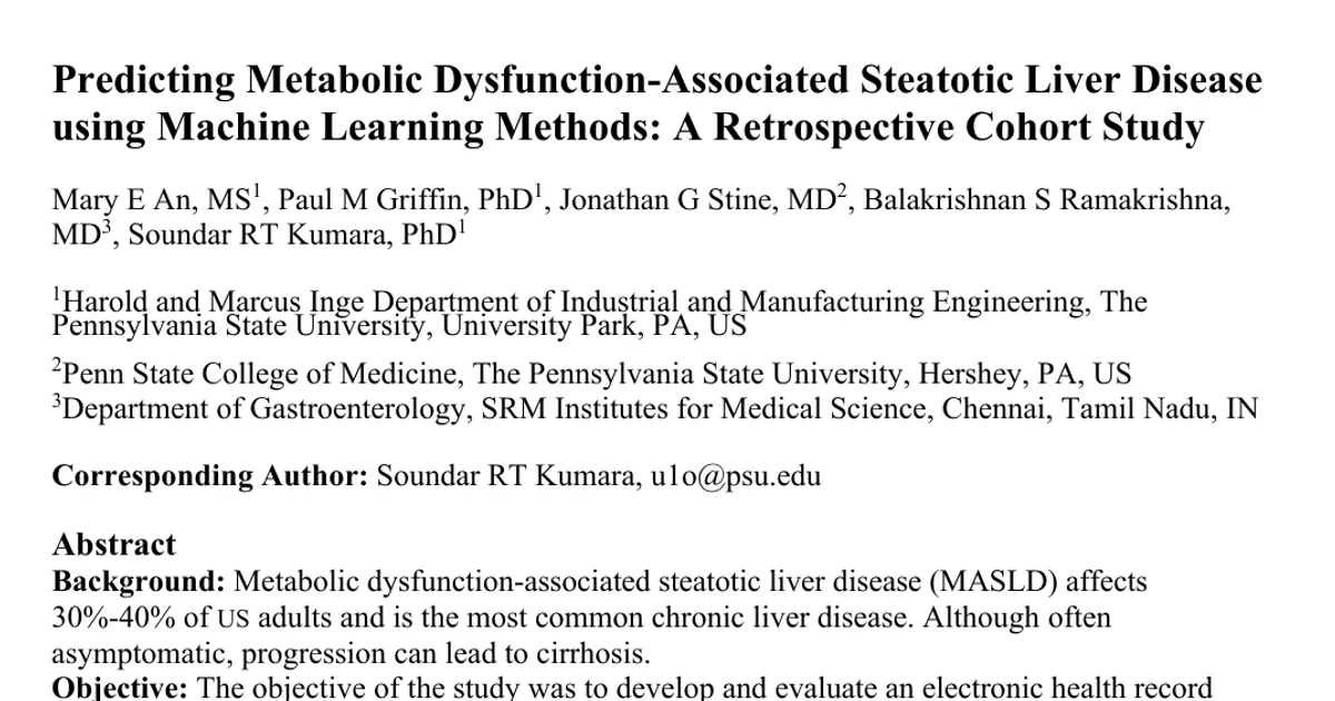 Predicting Metabolic Dysfunction-Associated Steatotic Liver Disease using Machine Learning Methods: A Retrospective Cohort Study