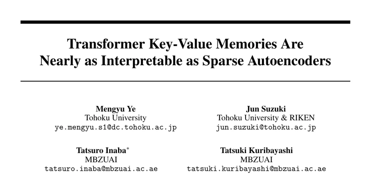 Transformer Key-Value Memories Are Nearly as Interpretable as Sparse Autoencoders