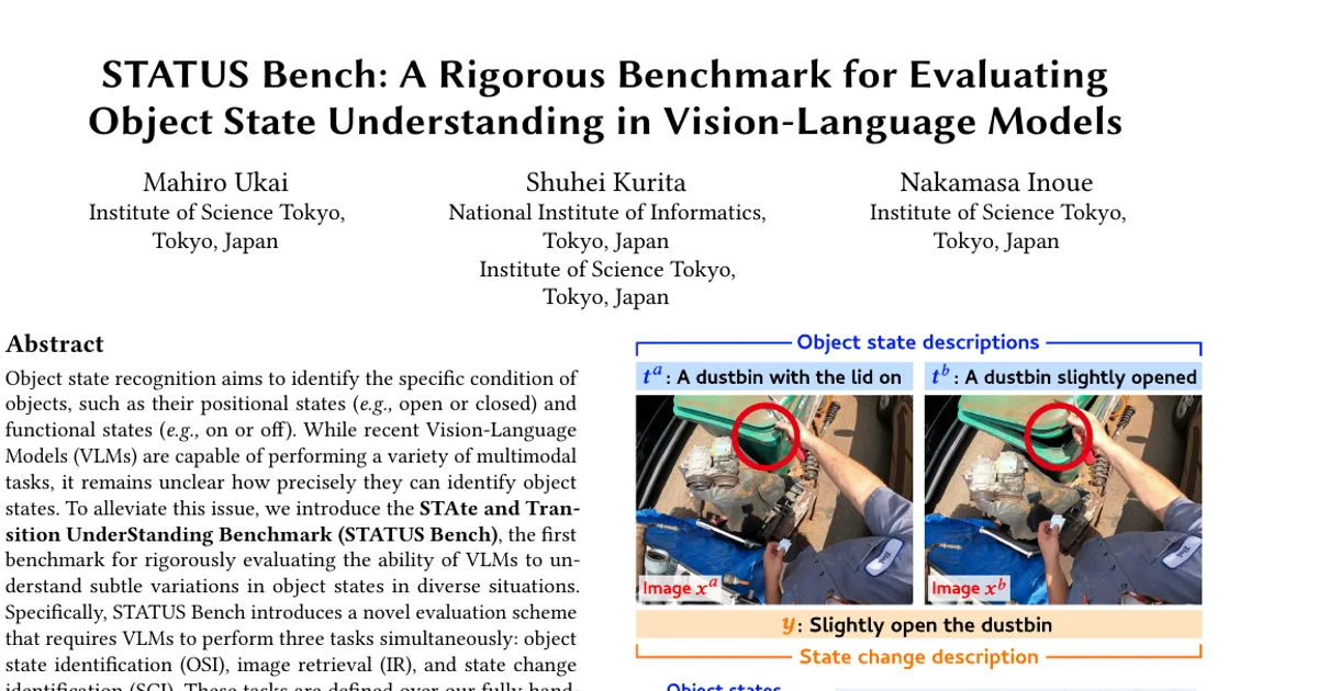 STATUS Bench: A Rigorous Benchmark for Evaluating Object State Understanding in Vision-Language Models