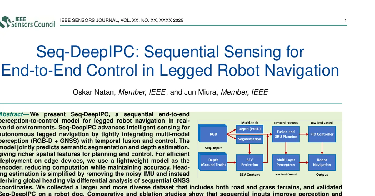 Seq-DeepIPC: Sequential Sensing for End-to-End Control in Legged Robot Navigation