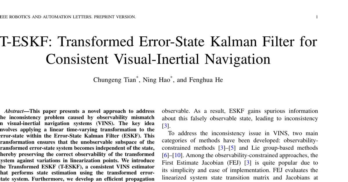T-ESKF: Transformed Error-State Kalman Filter for Consistent Visual-Inertial Navigation