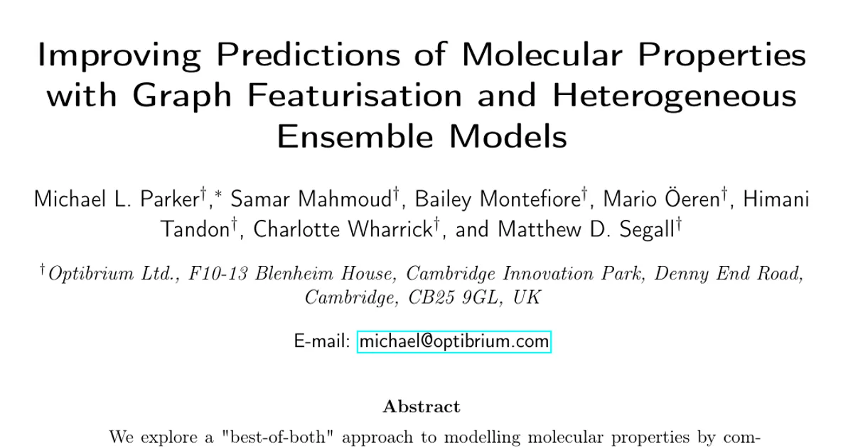 Improving Predictions of Molecular Properties with Graph Featurisation and Heterogeneous Ensemble Models