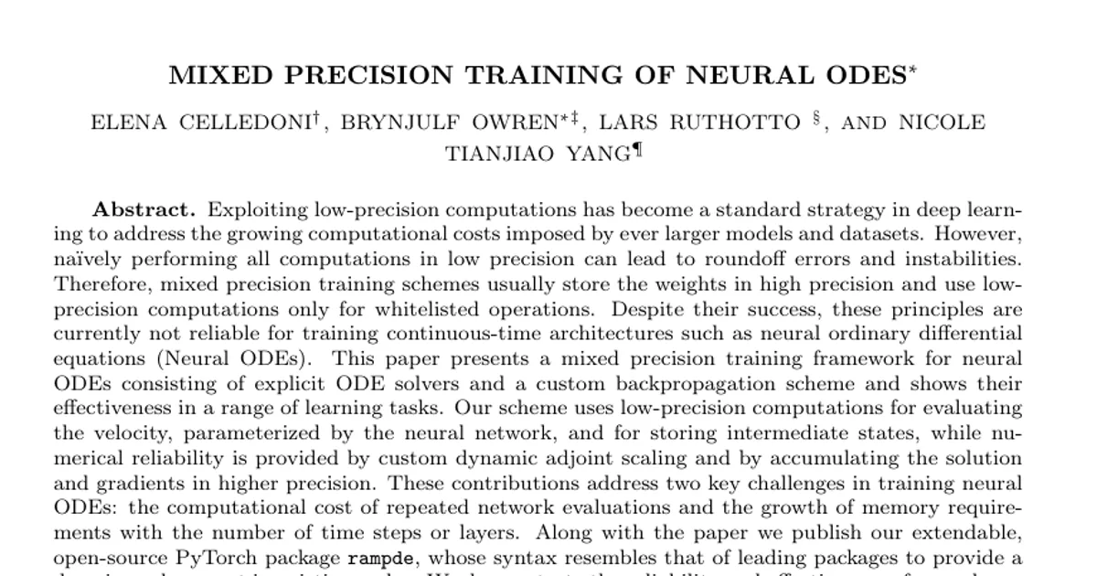 Mixed Precision Training of Neural ODEs