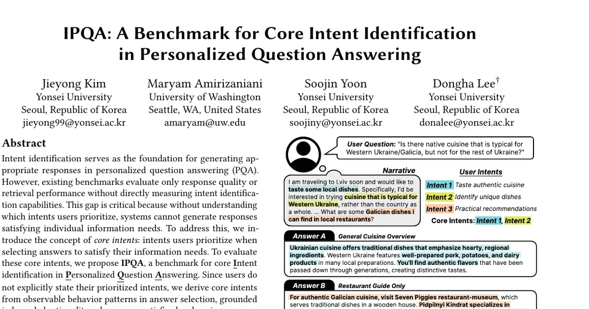 IPQA: A Benchmark for Core Intent Identification in Personalized Question Answering