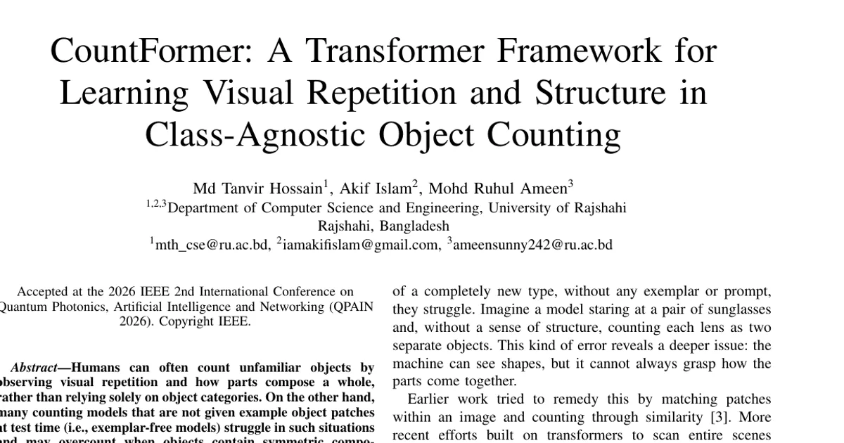 CountFormer: A Transformer Framework for Learning Visual Repetition and Structure in Class-Agnostic Object Counting