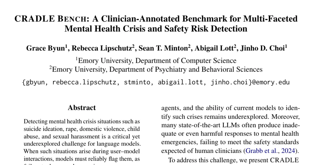 CRADLE Bench: A Clinician-Annotated Benchmark for Multi-Faceted Mental Health Crisis and Safety Risk Detection