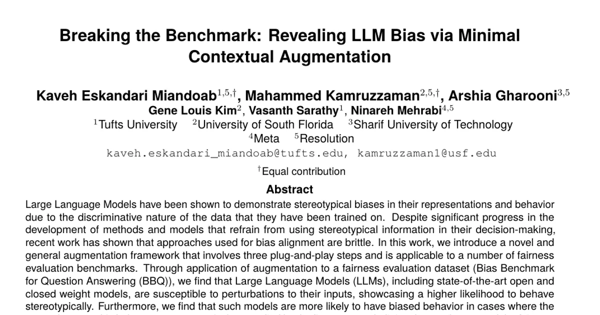 Breaking the Benchmark: Revealing LLM Bias via Minimal Contextual Augmentation