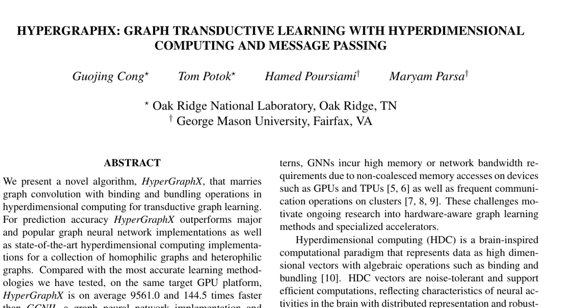 HyperGraphX: Graph Transductive Learning with Hyperdimensional Computing and Message Passing