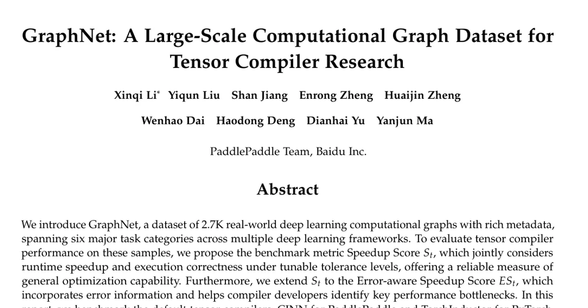 GraphNet: A Large-Scale Computational Graph Dataset for Tensor Compiler Research