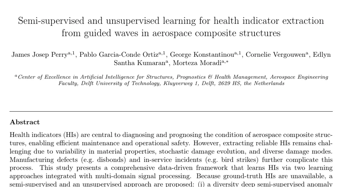 Semi-supervised and unsupervised learning for health indicator extraction from guided waves in aerospace composite structures