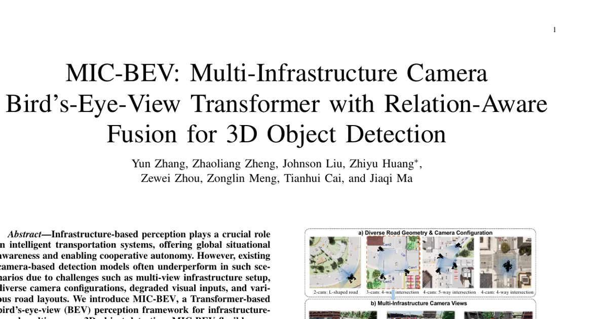 MIC-BEV: Multi-Infrastructure Camera Bird's-Eye-View Transformer with Relation-Aware Fusion for 3D Object Detection